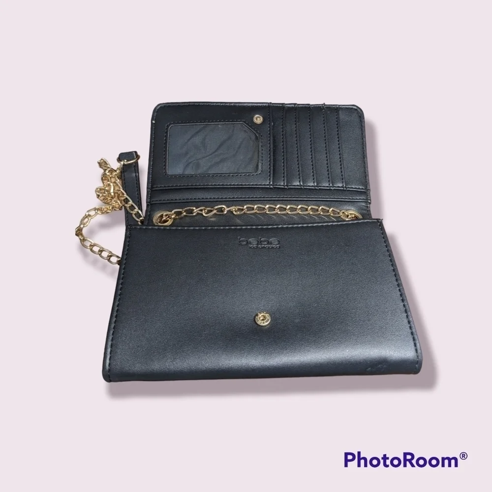 BEBE quilt embossed Saffiano Crossbody Black Purse - Picture 4 of 9